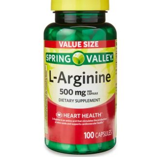 Spring Valley L-Arginine Amino Acid Heart Health Supplement Cápsulas, 500 mg, tamaño pequeño, 100 unidades
