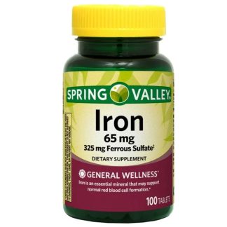 Spring Valley Hierro Bienestar General Suplemento Dietético, 65 mg, 100 Tabletas