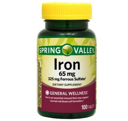 Spring Valley Hierro Bienestar General Suplemento Dietético, 65 mg, 100 Tabletas