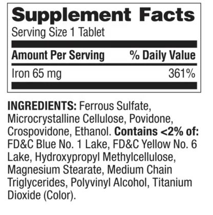 Spring Valley Hierro Bienestar General Suplemento Dietético, 65 mg, 100 Tabletas