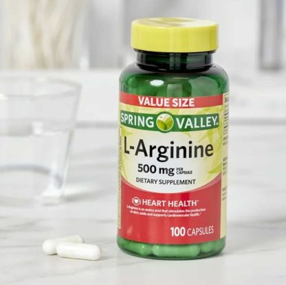 Spring Valley L-Arginine Amino Acid Heart Health Supplement Cápsulas, 500 mg, tamaño pequeño, 100 unidades