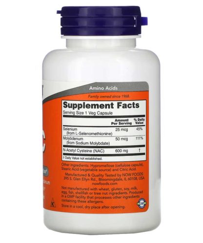 NOW Foods, NAC, 600 mg, 100 cápsulas vegetarianas